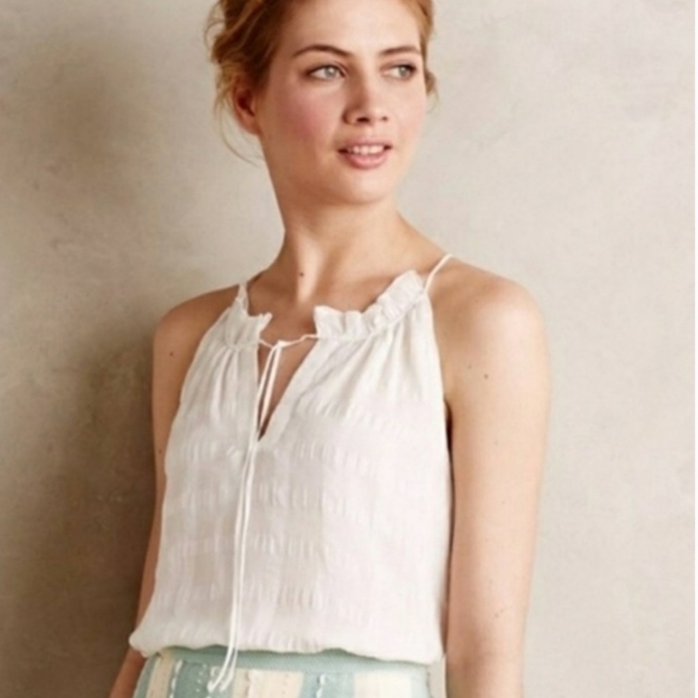 HD in Paris Silk Shadow Pane Tank White Sleeveless Blouse Size 6 Anthropologie - Picture 1 of 7